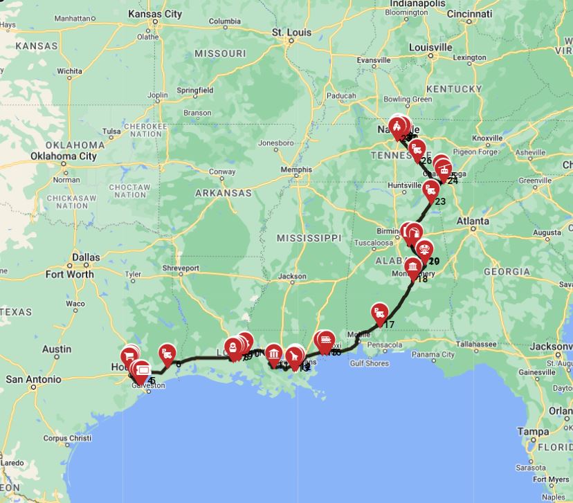 Motorhome trip from Houston to Nashville